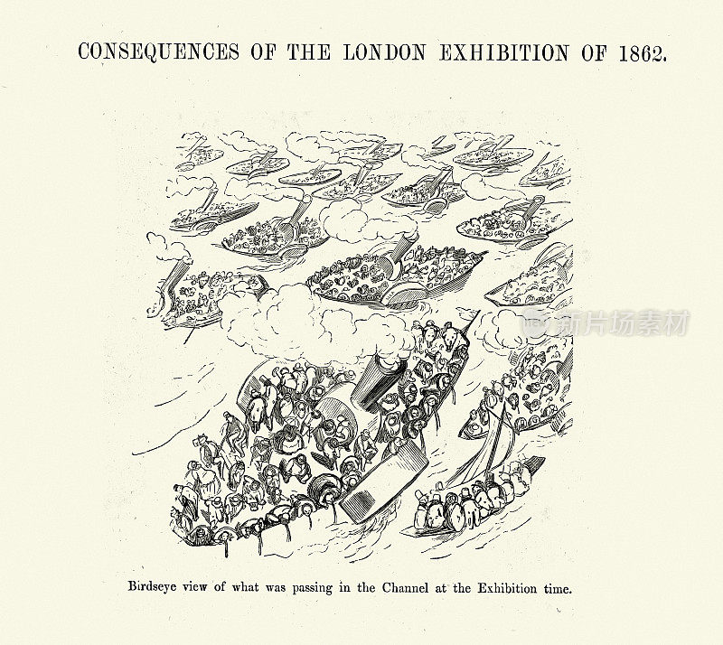 古斯塔夫·多尔(Gustav Dore)的经典漫画《穿越海峡的渡船》(The Ferry Crossing The Channel)，这是1862年伦敦展览的余波